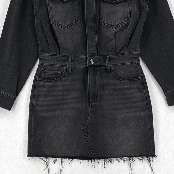 PISTOLA Nina Dress Womens Medium Washed Black Denim Long Sleeve Mini Short NEW - Picture 8 of 16